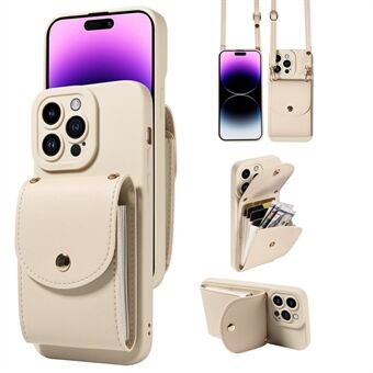 PU Kortholder Kickstand-etui til iPhone 15 Pro Anti-Scratch TPU-telefonovertræk med skulderrem