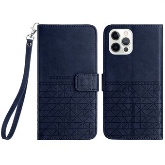 Stand Wallet Case til iPhone 15 Pro, Geometrisk præget ensfarvet mikrofiberlæder-telefoncover
