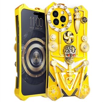 Til iPhone 15 Pro Kickstand Metal Cover Steampunk Mechanical Gear Phone Case - Guld