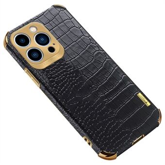 Til iPhone 15 Pro krokodilleskin-mønstret PU-læder + TPU-cover elektroplateret anti-fald mobilcover