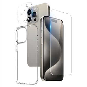 NORTHJO 3-i-1 Stødsikkert Cover til iPhone 15 Pro-telefonen med HD-hærdet glas skærmbeskytter / Kameralinsefilm
