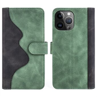 Til iPhone 15 Pro Max Dual-color Splicing Magnetic Clasp Wallet Phone Cover Drop-proof PU Leather Case