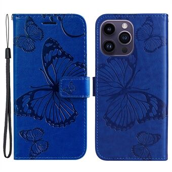 KT Imprinting Flower Series-2 Til iPhone 15 Pro Max Stand Case Butterfly Imprint Læder Wallet Telefon Cover