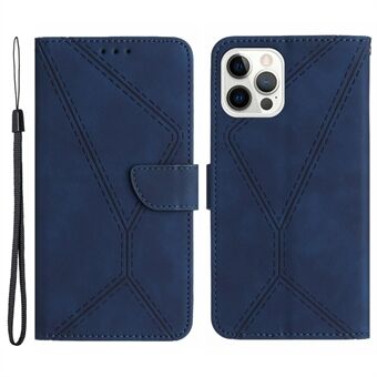 HT05 Lædercover til iPhone 15 Pro Max Flip Stand Wallet Imprinted Line Skin-Touch Telefoncover
