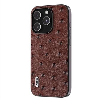 ABEEL Anti-drop Telefon-etui til iPhone 15 Pro Max, Ostrich Texture Ægte Ko Læder + PC + TPU Cover