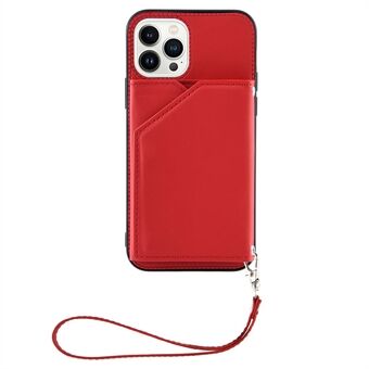 YB Leather Coating-serie 2 til iPhone 15 Pro Max Kortholder Telefoncover Kickstand Læderbelagt TPU-cover med strop.