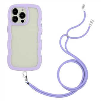 Til iPhone 15 Pro Max Aftagelig Farveramme Telefoncover Klar Bølgekant PC + TPU Telefon Etui med Hænge Reb