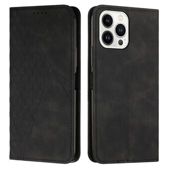Til iPhone 15 Pro Max Stand Wallet Imprinted Rhombus Telefon Taske Skin-touch Læder Cover