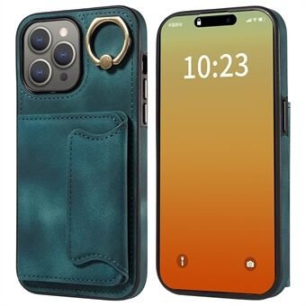 001 Ring Kickstand-etui til iPhone 15 Pro Max PU+TPU Wallet-telefonetui i skindet overflade og stødsikker beskyttelse
