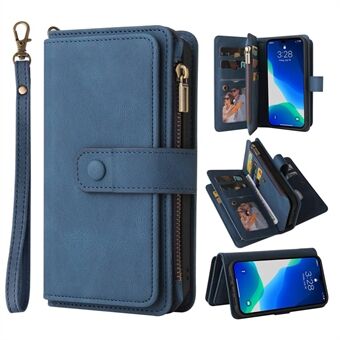 KT Multi-Functional Series-2 til iPhone 15 Pro Max, med flere kortholdere, læder tegnebogsetui, lynlåslomme, og stativ til telefonen.