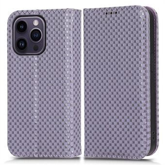 Til iPhone 15 Pro Max Indgraveret Wallet Flip Phone Case Slank Grid Tekstur PU Læder Stand Cover