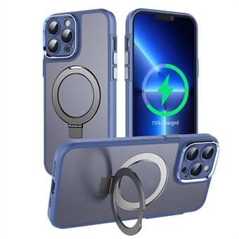 Til iPhone 15 Pro Max Magnetisk Ring Kickstand Telefon Etui PC+TPU Mat Anti-drop Cover