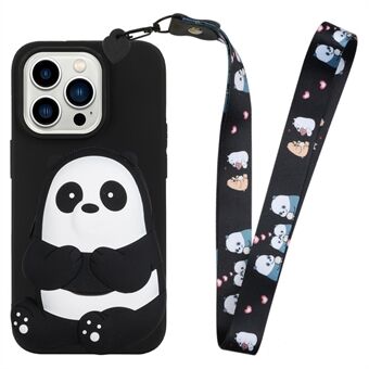Til iPhone 15 Pro Max Cartoon Animal Silicone Wallet Soft TPU Telefon Cover med Lang Snor.