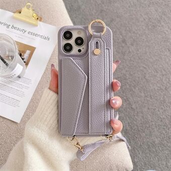 Til iPhone 15 Pro Max håndledsrem mobilcover kortholder i læderbelagt PC-cover med skulderrem