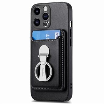 M1-02 til iPhone 15 Pro Max Aftagelig Kortholder Telefon Etui Retro Læder+TPU+PC Ring Kickstand Cover