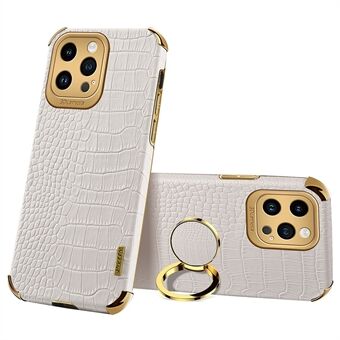 Til iPhone 15 Pro Max Ring Kickstand Telefon-etui Krokodille-tekstur Læder+TPU Anti-ridse-dæksel