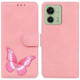 Til Motorola Edge 40 5G PU Læder Butterfly Printing Case Stand Wallet Skin-touch telefoncover