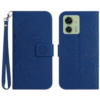 HT04 til Motorola Edge 40 5G pung læder telefontaske Sunflower Imprint Stand Telefoncover med håndstrop