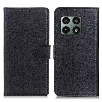 Classic Litchi Texture Wallet Lædercover Ridsefast telefoncover med justerbar Stand til OnePlus 10 Pro 5G - Sort