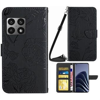 Til OnePlus 10 Pro Butterfly Blomstermønster påtrykt PU-læder Flip Beskyttende Cover Skulderrem Stand Folio Wallet Case