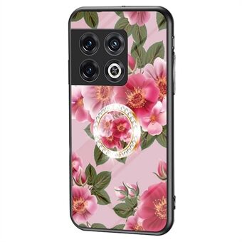 Til OnePlus 10 Pro 5G blomstermønster trykt anti-drop bagcover TPU+PC+Hærdet glas præcist udskæring Anti-chok telefoncover med støtte