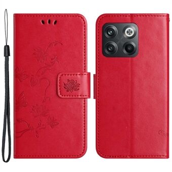 Til OnePlus 10T 5G / ACE Pro 5G Butterfly Flower Printed Phone Case PU Læder Pung Cover Stand Stødsikker telefonskal med rem