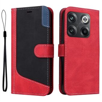 Til OnePlus 10T 5G / ACE Pro 5G Tre-farvet matchende pungcover PU-læder Horisontal Flip Stand Telefonetui med håndledsrem
