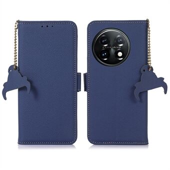 Stødsikker etui til OnePlus 11 5G ægte læder telefoncover RFID-blokerende tegnebogstelefoncover med Stand