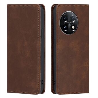 Til OnePlus 11 5G Calf Texture Beskyttende Telefon Case Stand PU Læder Anti-drop Mobiltelefon Cover