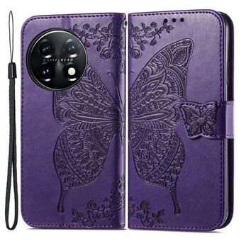 Til OnePlus 11 5G PU-læder Stødsikker telefoncover med trykt Butterfly Flip Stand Pung Cover