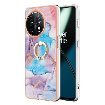 YB IMD Series-6 til OnePlus 11 5G Ring Kickstand Telefon Case Elektrobelagt ramme Marmormønster TPU Cover