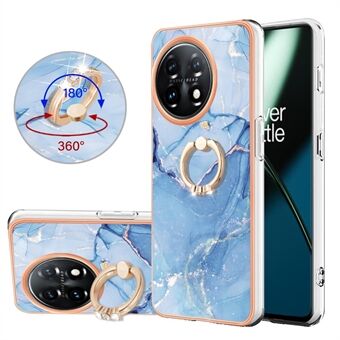 YB IMD Series-17 Style-E til OnePlus 11 5G Marmormønster Kickstand telefoncover 2,0 mm blødt TPU galvaniseret cover