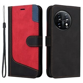 Til OnePlus 11 5G PU læder telefonpung etui Tre-farvet Stand Telefoncover med håndledsrem