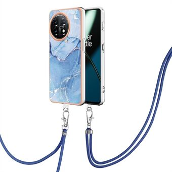 YB IMD Series-18 Style E til OnePlus 11 5G fleksibel TPU-etui Marmormønster 2,0 mm galvanisering telefoncover med snor