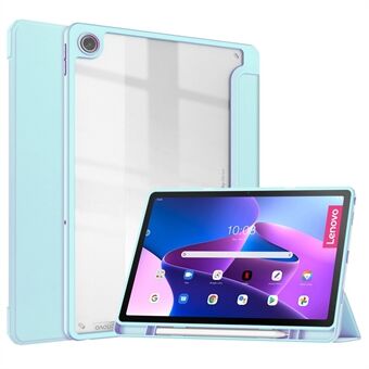 Til Lenovo Tab M10 Plus (3rd Gen) / Xiaoxin Pad 2022 10.6 tommer Automatisk søvn- / vækkefunktion, tynd og let tri-fold stander i PU-læder til tablet, med TPU + transparent akryl-bagside og penholder.