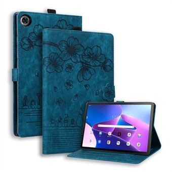 Til Lenovo Tab M10 Plus (3. Gen) Kortholder Læder Tablet Etui Med Hvidtryk Blomster Kattestativ Omslag