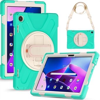 Til Lenovo Tab M10 (Gen 3) TB-328FU / TB-328XU Rotary Hand Strap Kickstand Tablet Case PC + Silicone Shockproof Cover with Shoulder Strap