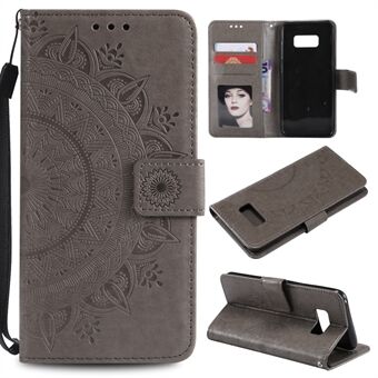 Imprint Flower Magnetic Læder Wallet Case til Samsung Galaxy S8 SM-G950