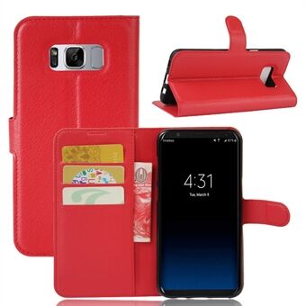 For Samsung Galaxy S8 Litchi Skin Leather Stand Case with Folio Flip Wallet Stand Design