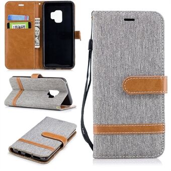 Jeans Cloth Texture Leather Wallet Stand Case with Hand Strap for Samsung Galaxy S9 G960
