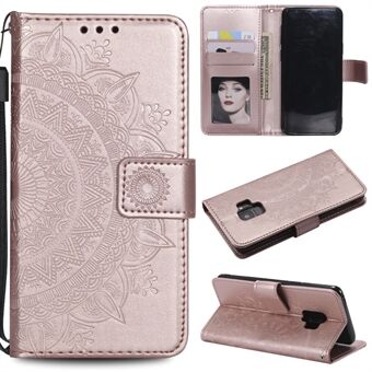 Imprint Butterfly Flower Læder Pung-etui til Samsung Galaxy S9 SM-G960