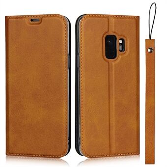 Auto-absorbed Leather Stand Phone Casing with Strap for Samsung Galaxy S9 SM-G960