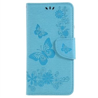 Imprinted Butterfly Flowers Wallet Stand Lædertaske til Samsung Galaxy A8 (2018)