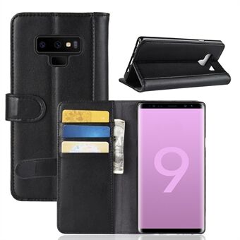 Genuine Split Leather Wallet Stand Phone Case for Samsung Galaxy Note 9 - Black