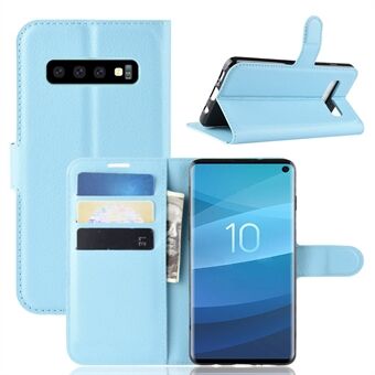Litchi Skin Leather Stand Cover for Samsung Galaxy S10 with Folio Flip Wallet Magnetic Clasp Design