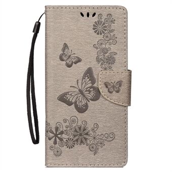 Til Samsung Galaxy S10 Imprint Butterfly Flower Wallet læderetui