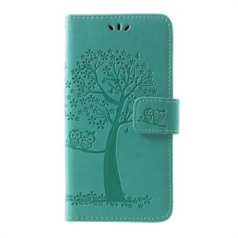 Imprint Tree Owl Pattern PU læder pung etui til Samsung Galaxy S10