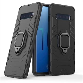 Til Samsung Galaxy S10 Finger Ring Kickstand PC + TPU Hybrid Mobiltaske - Sort