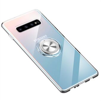 For Samsung Galaxy S10 Finger Ring Kickstand Clear TPU Soft Phone Case (Built-in Magnetic Metal Sheet)