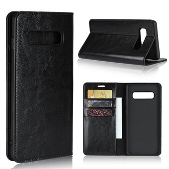 Crazy Horse ægte læder telefon etui med tegnebog til Samsung Galaxy S10 Plus - sort